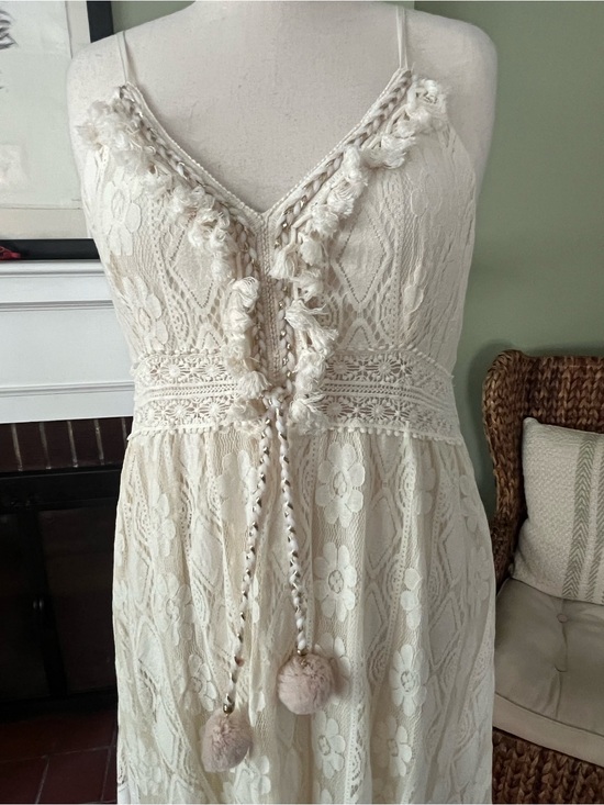 Dresses & Skirts - Ivory Boho Lace Midi Dress | Crochet Lace | High-Low Hem | L/XL Approx